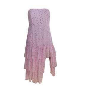 Lulus pink tiered polka dot midi dress, small to medium